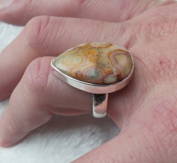 Zilveren ring met druppelvorm Oceaan Jaspis maat 18 mm